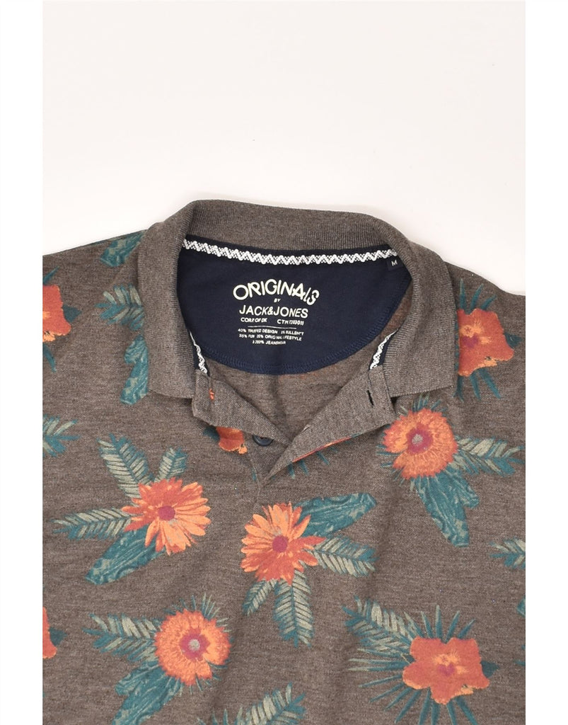 JACK & JONES Mens Polo Shirt Medium Grey Floral Cotton | Vintage Jack & Jones | Thrift | Second-Hand Jack & Jones | Used Clothing | Messina Hembry 