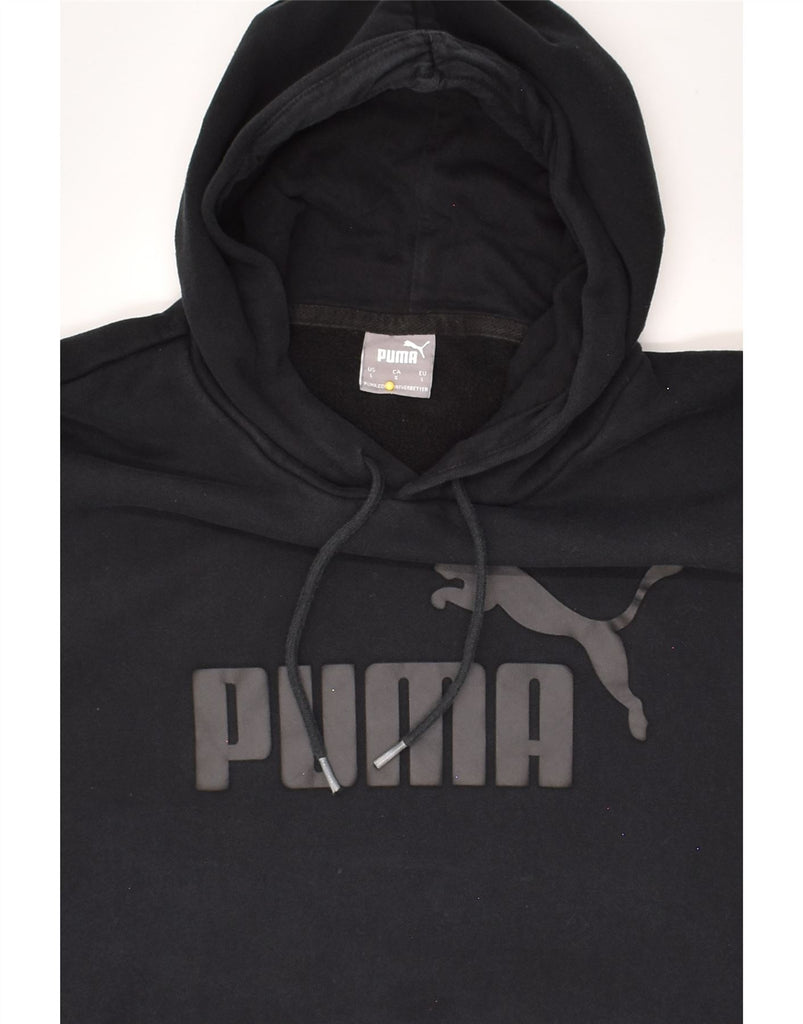 PUMA Mens Graphic Hoodie Jumper Large Black Cotton | Vintage Puma | Thrift | Second-Hand Puma | Used Clothing | Messina Hembry 