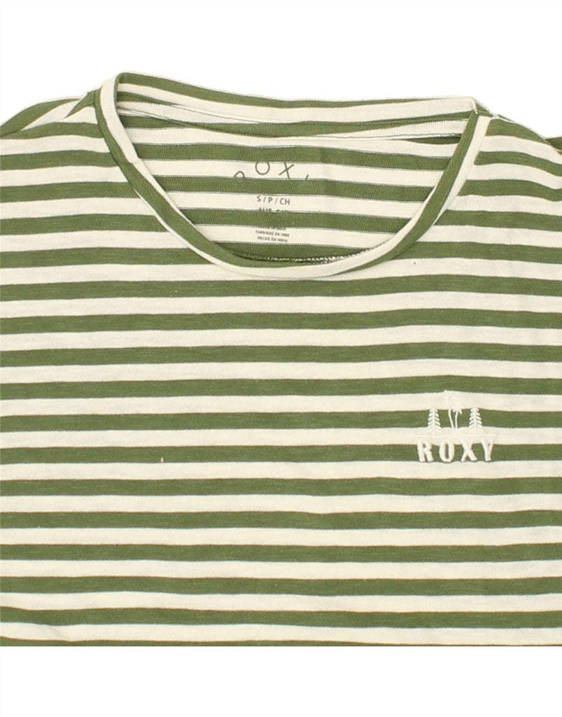 ROXY Womens Crop T-Shirt Top UK 10 Small Green Striped Cotton | Vintage Roxy | Thrift | Second-Hand Roxy | Used Clothing | Messina Hembry 