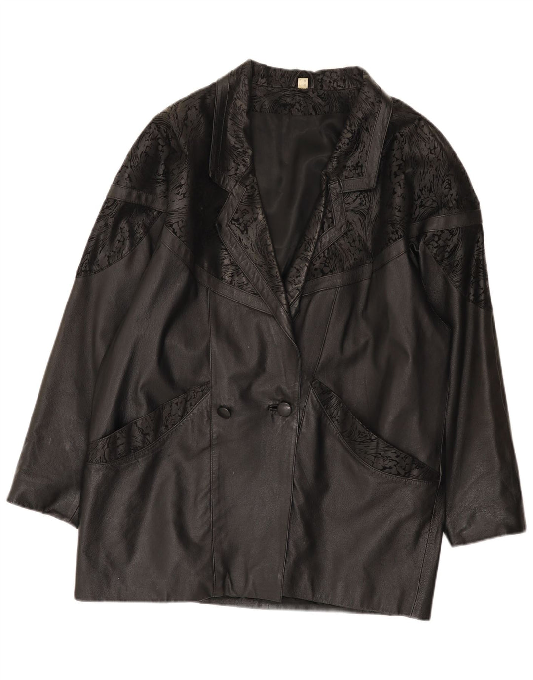 Vintage Womens Oversized Leather Jacket IT 48 2XL Black Leather