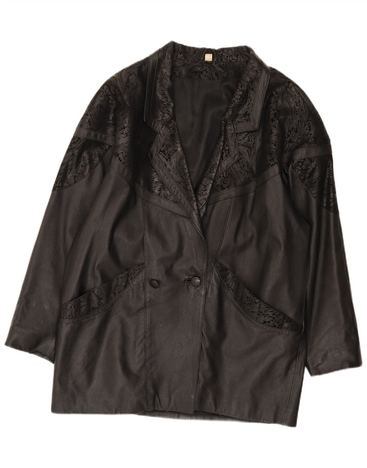 Vintage Womens Oversized Leather Jacket IT 48 2XL Black Leather