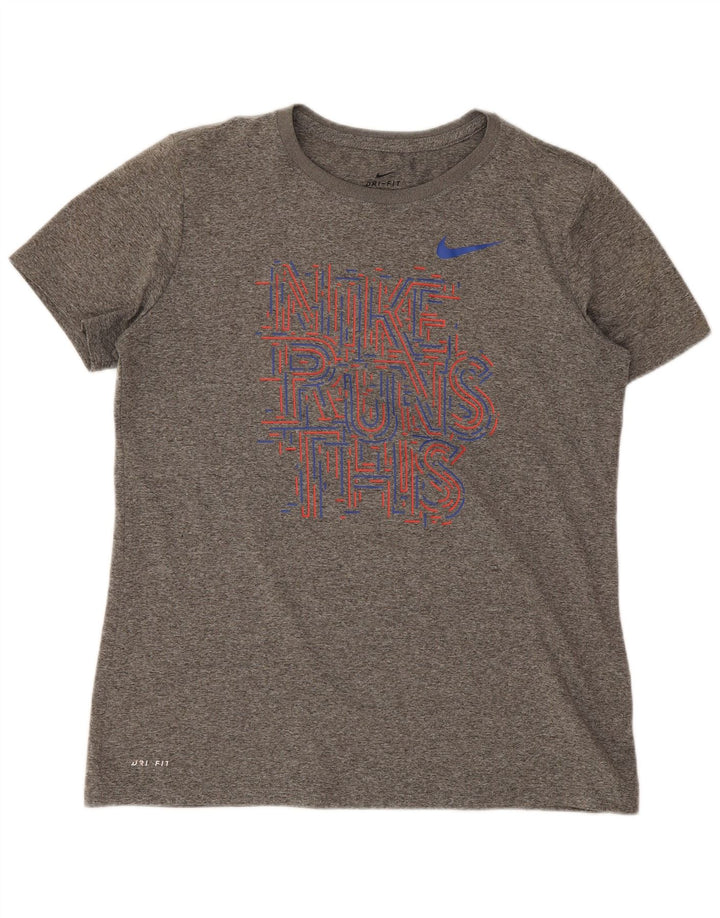 Nike Womens Dri Fit Graphic T-Shirt Top UK 14 Medium Grey