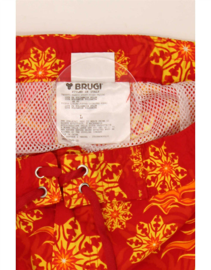 Brugi Mens Abstract Pattern Swimming Shorts Large Red Nylon
