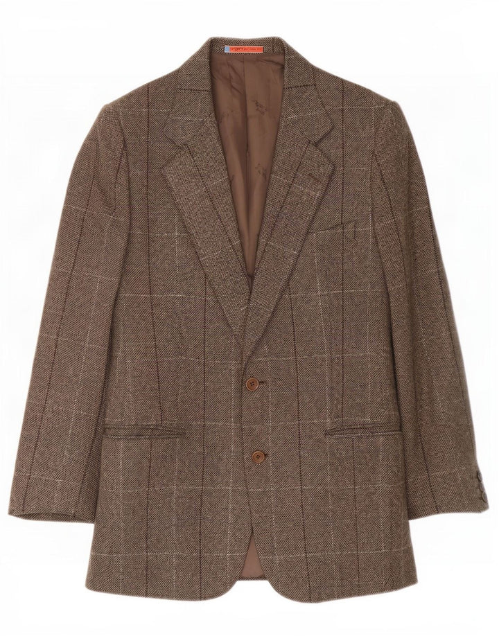 Ungaro Mens 2 Button Blazer Jacket IT 48 Medium Brown Check New Wool