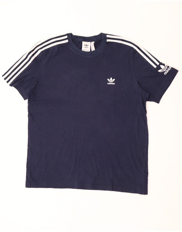 Adidas Mens T-Shirt Top Large Navy Blue Colourblock Cotton