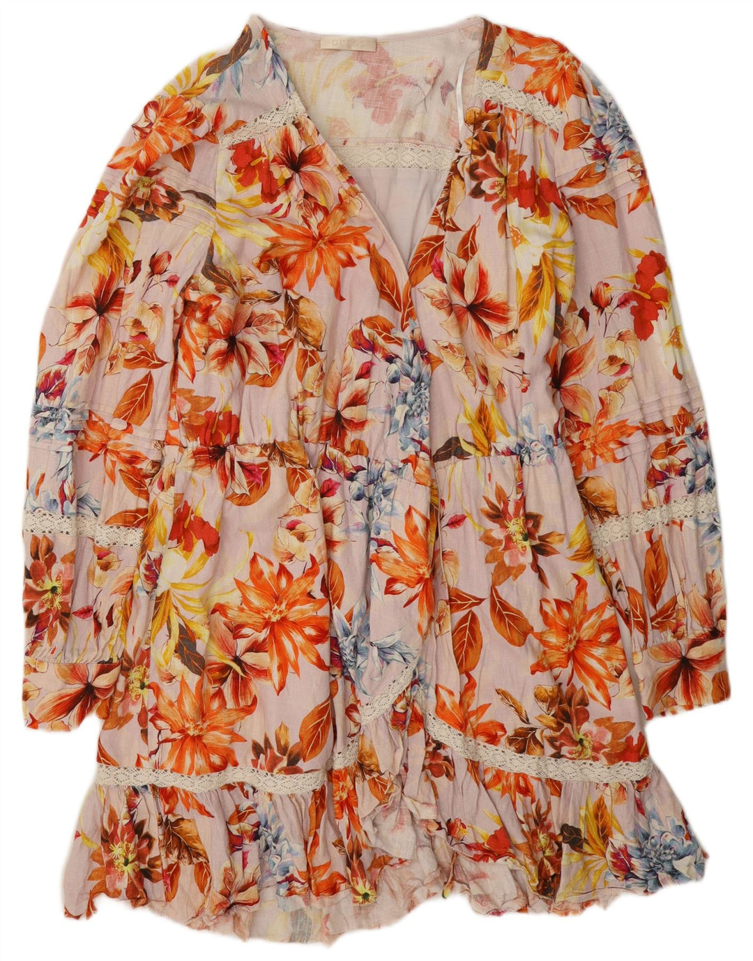 Guess Womens Tiered Dress UK 12 Medium Multicoloured Floral Viscose