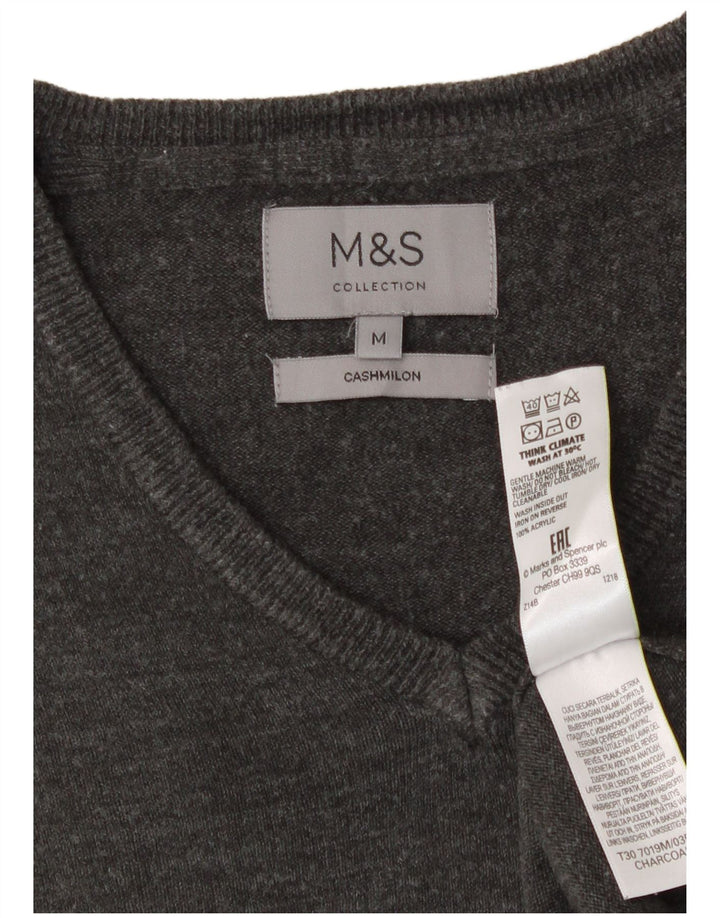 Marks & Spencer Mens V-Neck Jumper Sweater Medium Grey Acrylic