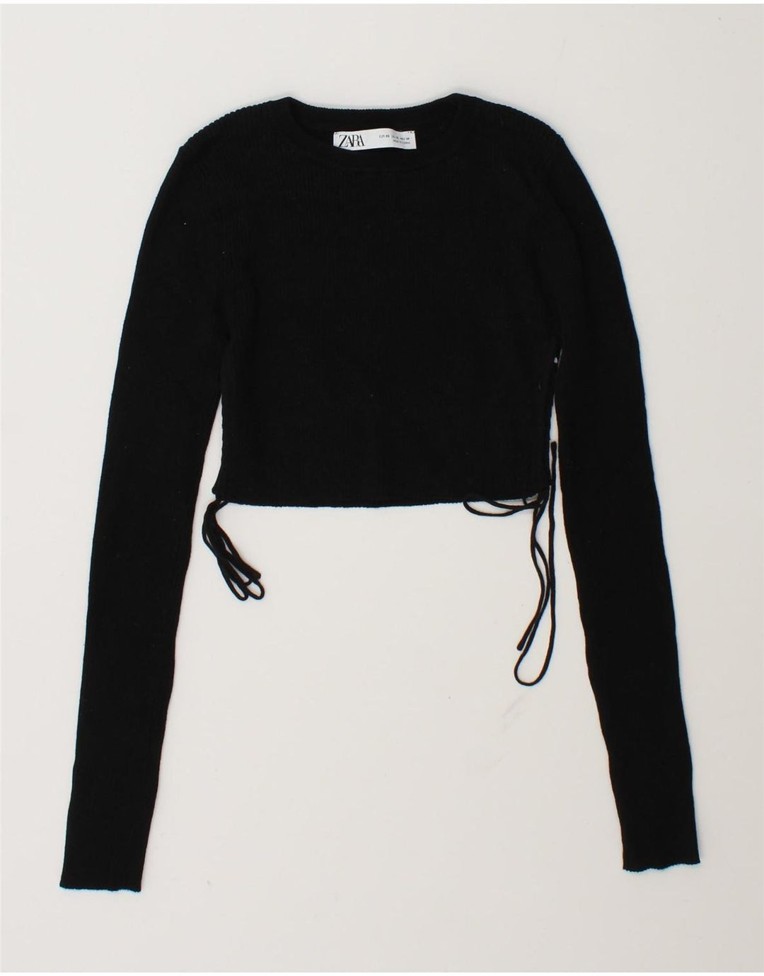 Zara Womens Crop Top Long Sleeve UK 6 XS Black