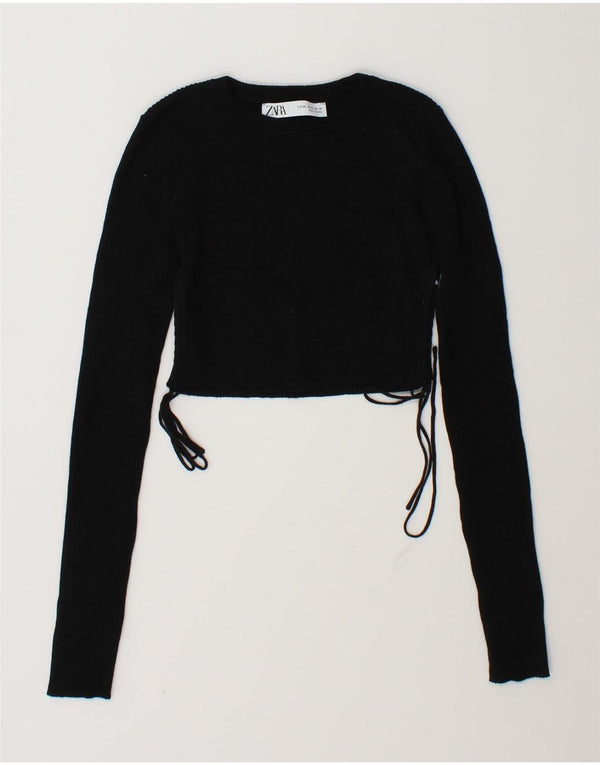 Zara Womens Crop Top Long Sleeve UK 6 XS Black