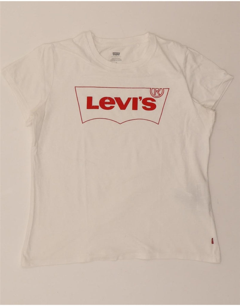 LEVI'S Womens Graphic T-Shirt Top UK 16 Large White Cotton Vintage Levi's and Second-Hand Levi's from Messina Hembry 