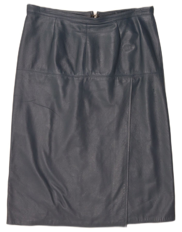 Vintage Womens High Waist Leather Skirt IT 46 Large W30 Blue