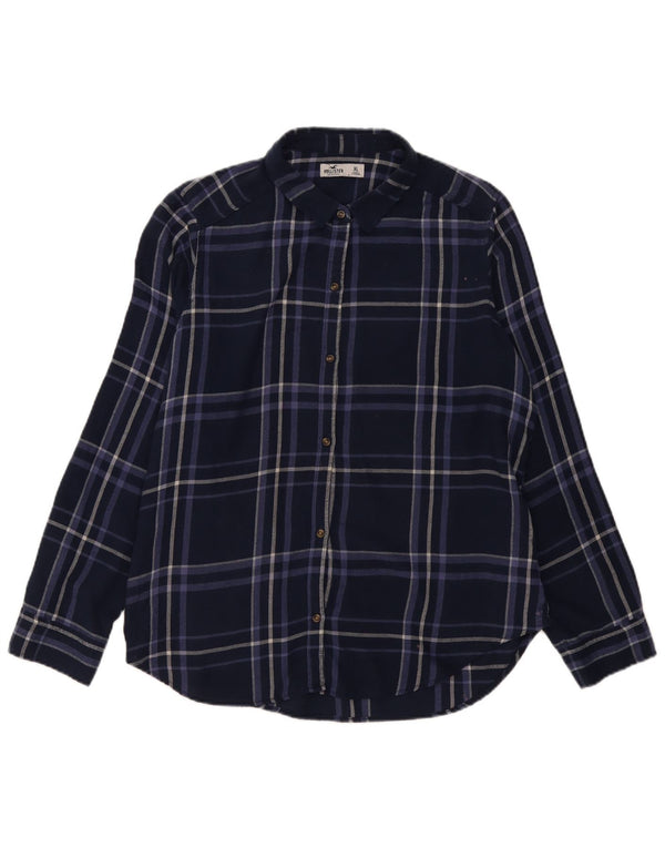 Hollister Womens Flannel Shirt UK 18 XL Navy Blue Plaid Cotton