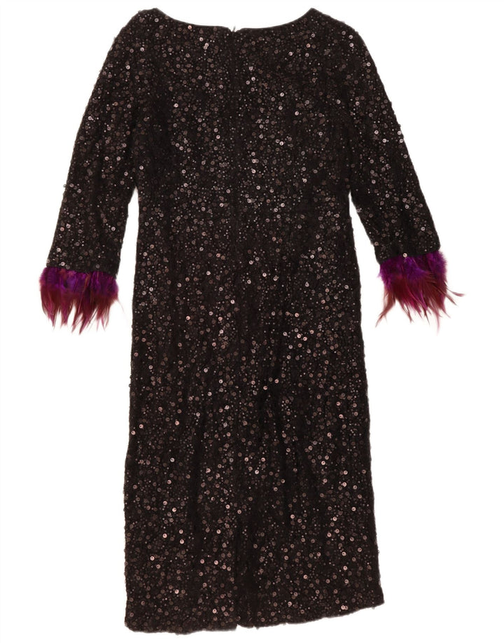 MONSOON Womens 3/4 Sleeve Sequin Shift Dress UK 12 Medium  Black Nylon