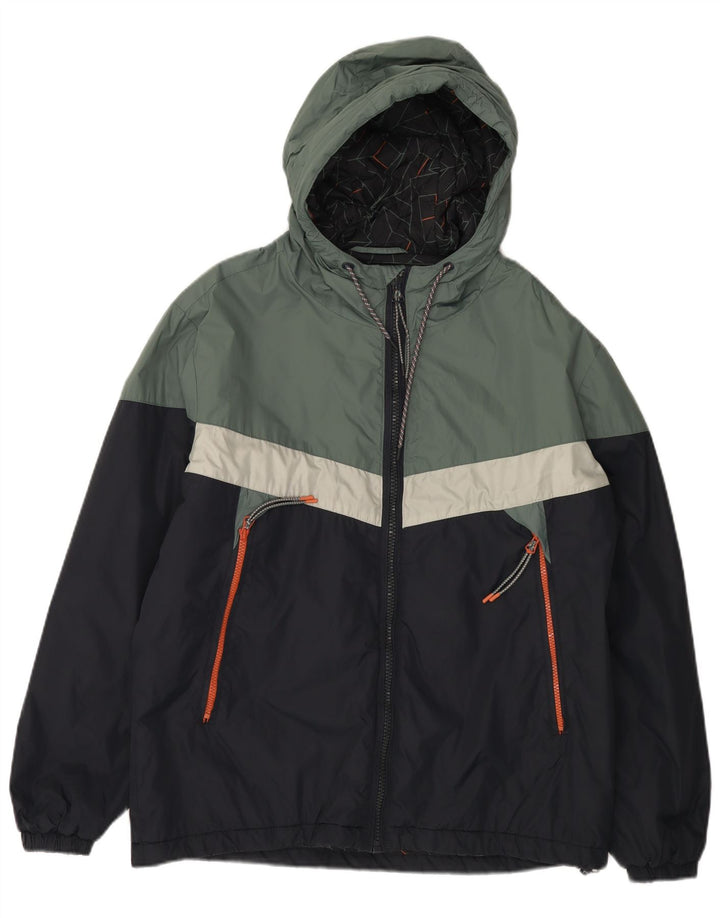 PEPE JEANS Mens Hooded Windbreaker Jacket UK 42 XL Navy Blue Colourblock