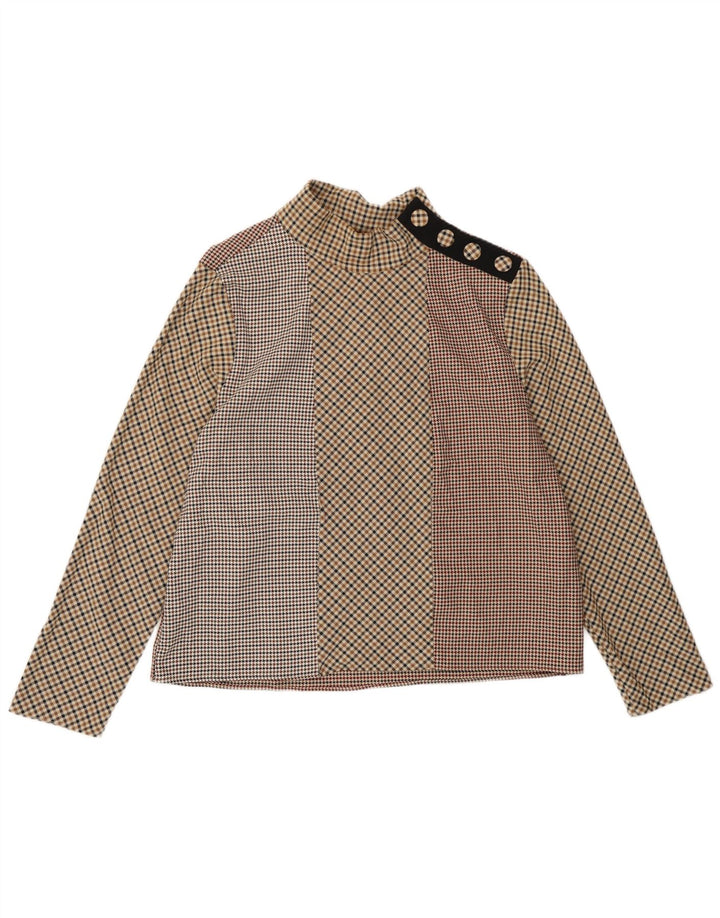 Zara Womens Long Sleeve Blouse Top UK 18 XL Brown Gingham Polyester