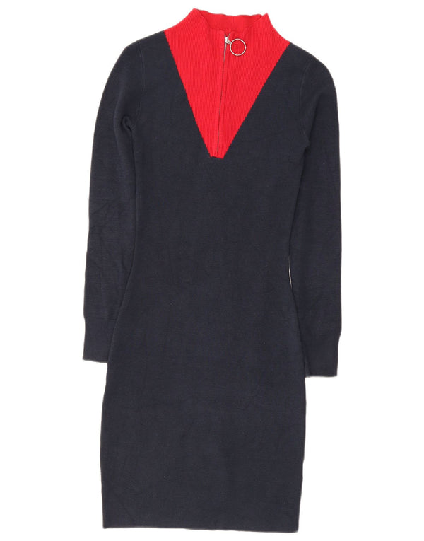 Jack Wills Womens Zip Neck Jumper Dress UK 6 XS Navy Blue Colourblock
