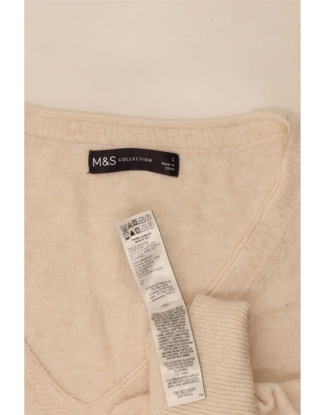 Marks & Spencer Womens Oversized V-Neck Jumper Sweater UK 16 Large Beige
