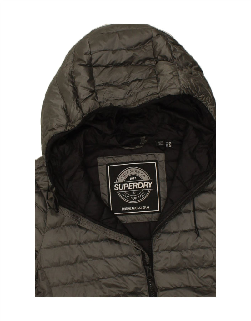 SUPERDRY Womens Hooded Padded Jacket UK 12 Medium Grey Nylon | Vintage Superdry | Thrift | Second-Hand Superdry | Used Clothing | Messina Hembry 