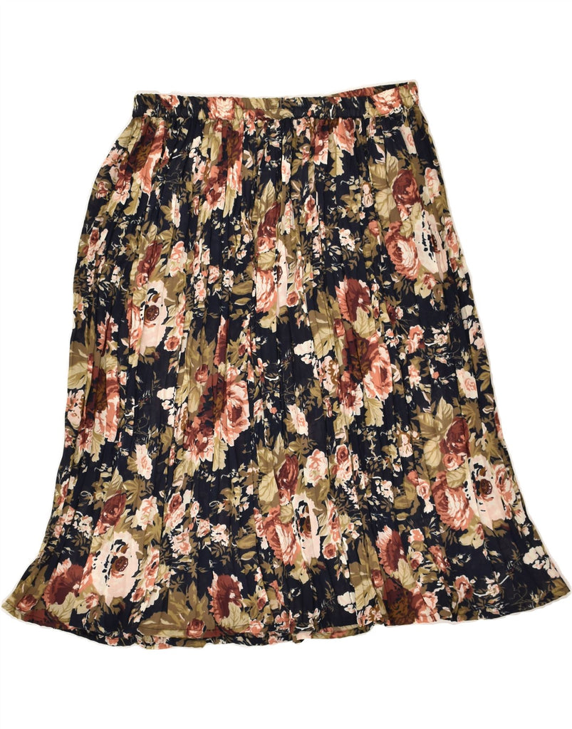 EXPRESS Womens Pleated A-Line Skirt UK 16 Large W32 Brown Floral Polyester | Vintage Express | Thrift | Second-Hand Express | Used Clothing | Messina Hembry 