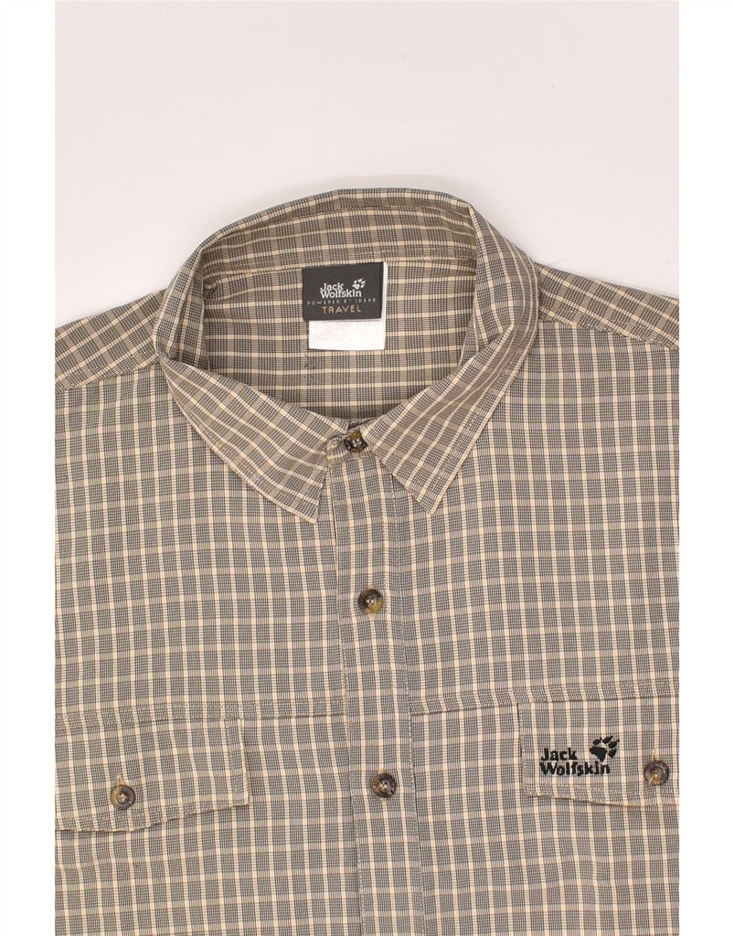JACK WOLFSKIN Mens Travel Short Sleeve Shirt 2XL Grey Check Polyester | Vintage Jack Wolfskin | Thrift | Second-Hand Jack Wolfskin | Used Clothing | Messina Hembry 