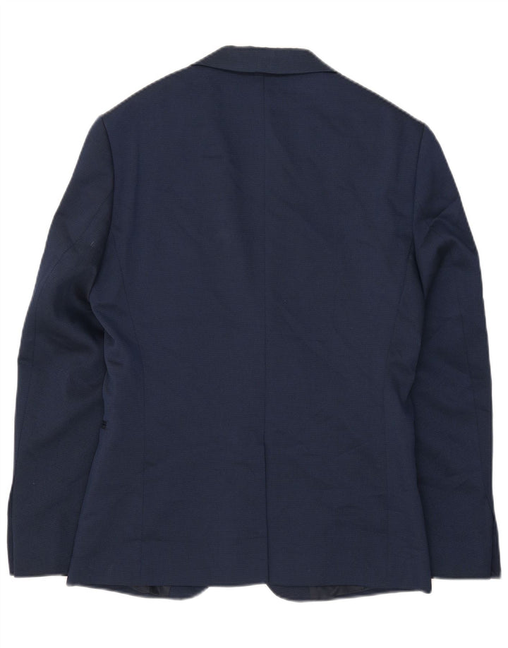 Zara Mens 2 Button Blazer Jacket EU 48 Medium Navy Blue Polyester