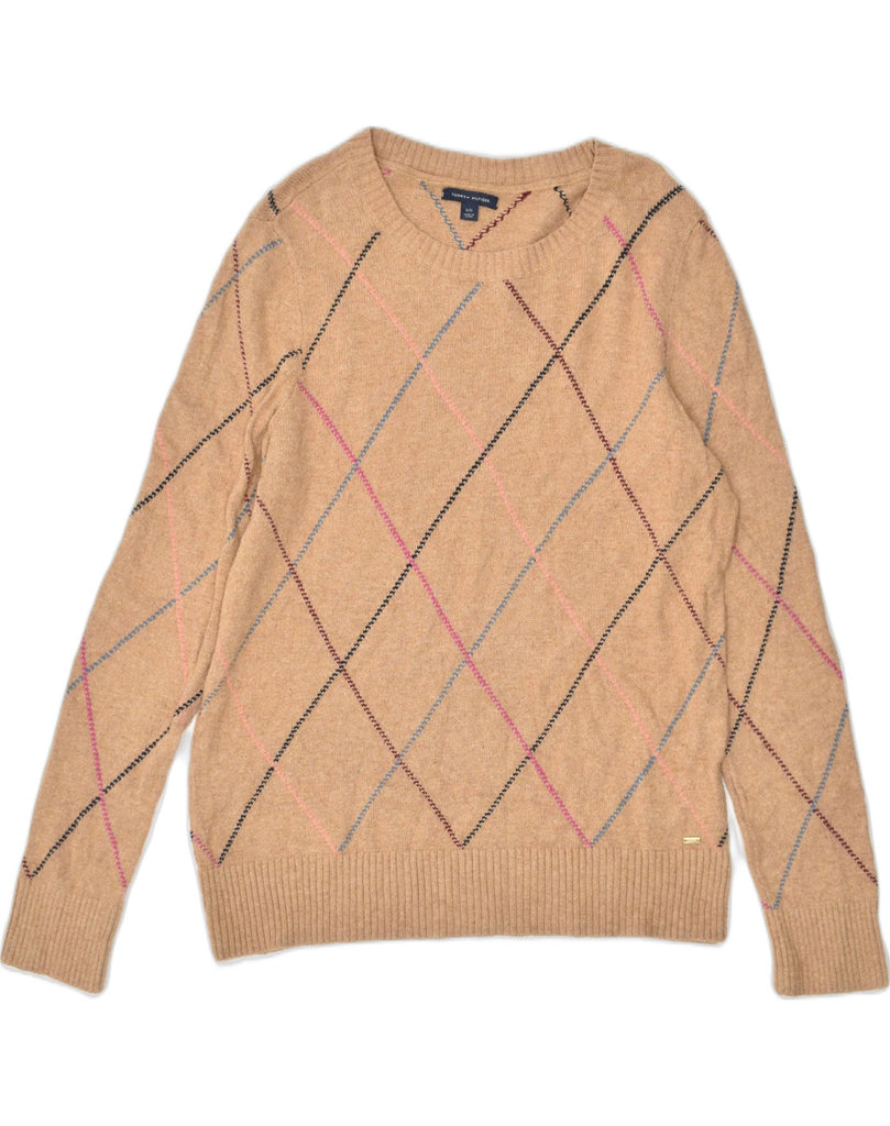 TOMMY HILFIGER Mens Crew Neck Jumper Sweater Large Brown Argyle Diamond Cotton | Vintage Tommy Hilfiger | Thrift | Second-Hand Tommy Hilfiger | Used Clothing | Messina Hembry 