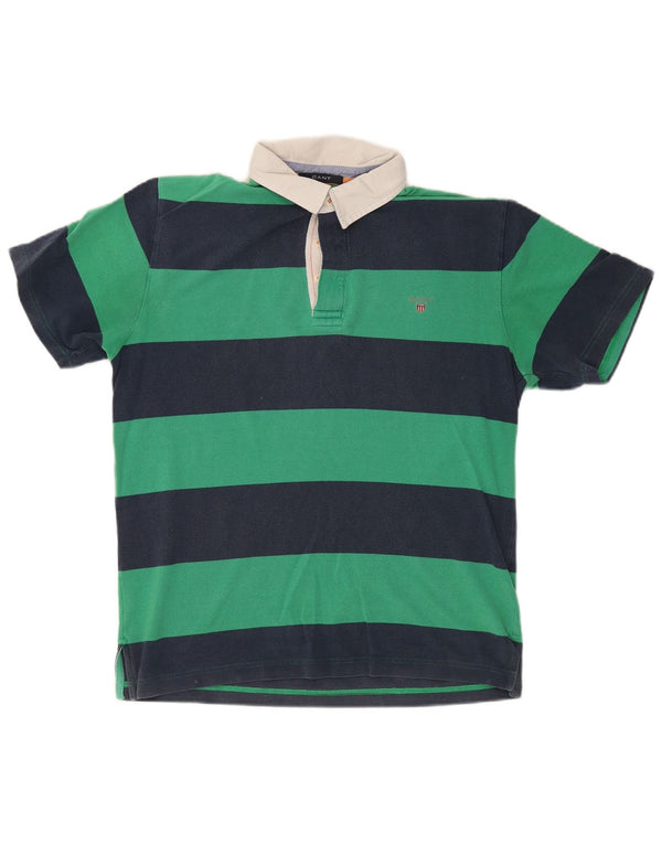 Gant Mens Rugby Polo Shirt Large Navy Blue Striped Cotton