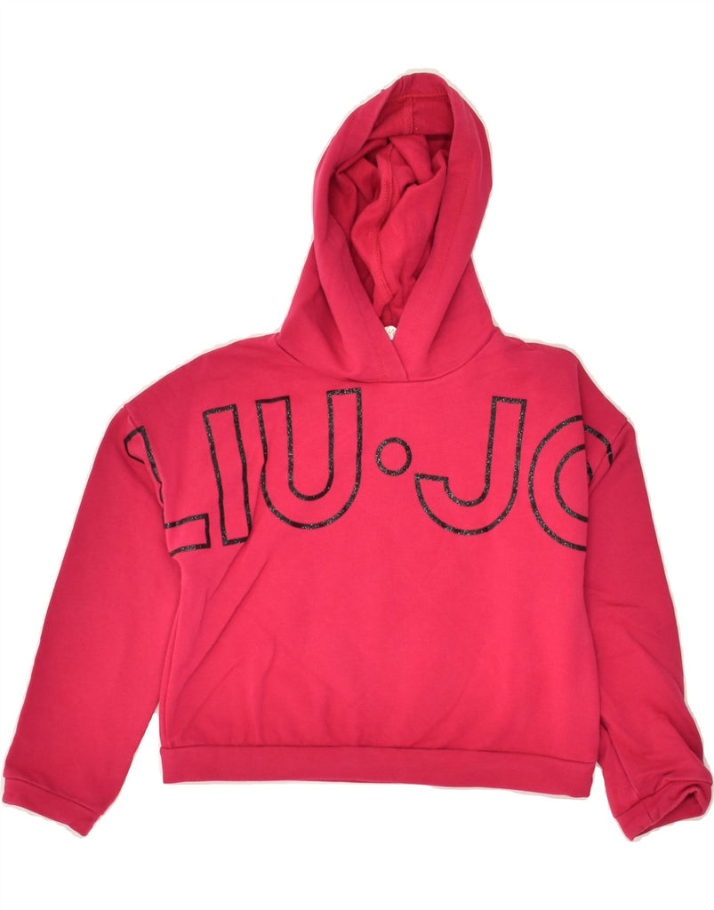 LIU JO Girls Graphic Crop Hoodie Jumper 5-6 Years Pink Cotton | Vintage Liu Jo | Thrift | Second-Hand Liu Jo | Used Clothing | Messina Hembry 