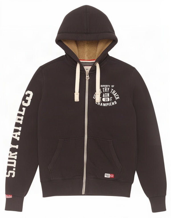 Superdry Mens Graphic Zip Hoodie Sweater Medium Navy Blue Cotton