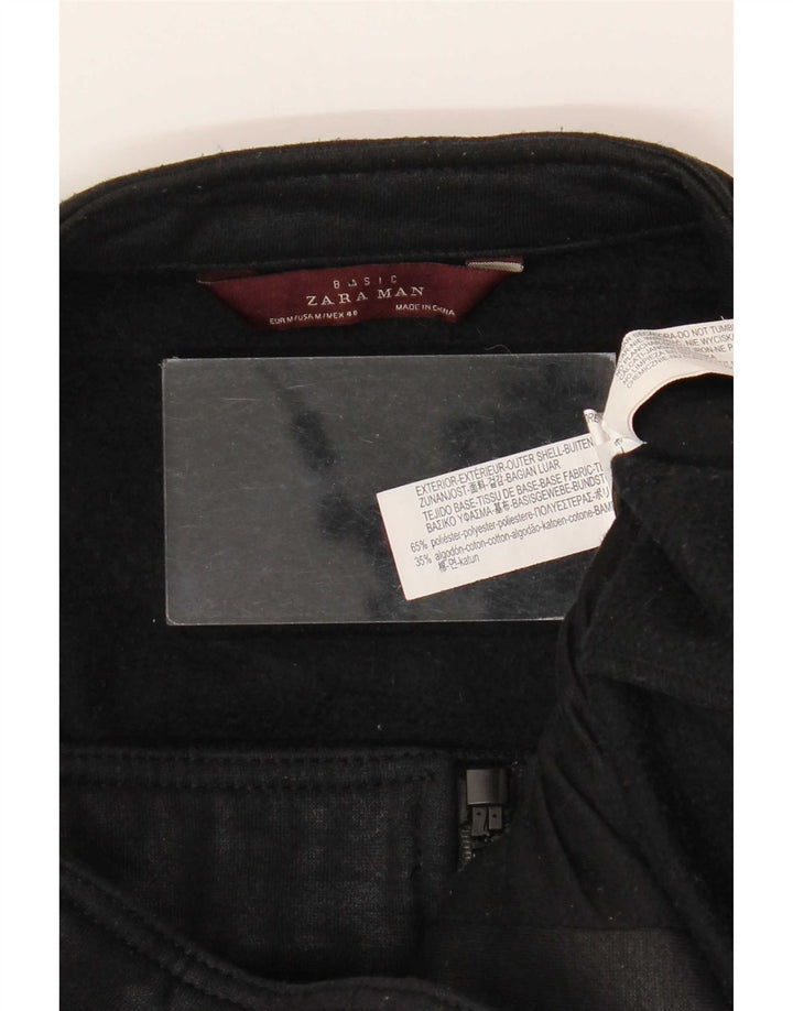 Zara Mens Bomber Jacket UK 38 Medium Black Polyester