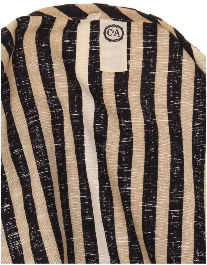 C & A Womens Crop Blouse Top EU 42 Large Black Striped Cotton