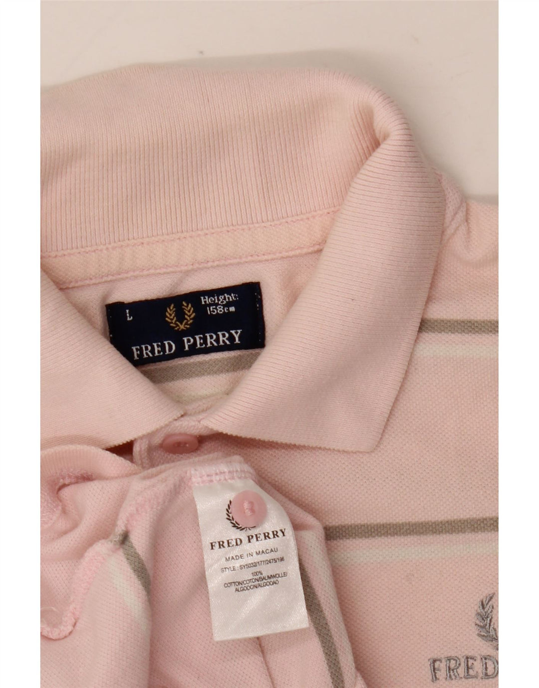 Fred Perry Boys Polo Shirt 12-13 Years Large Pink Striped Cotton