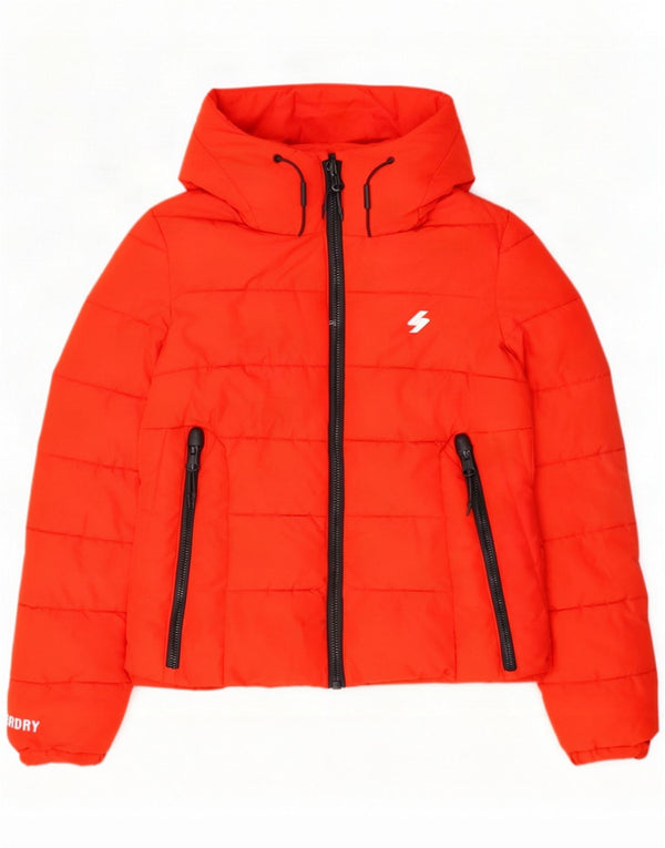 Superdry Womens Hooded Padded Jacket UK 6 XS Red Polyester
