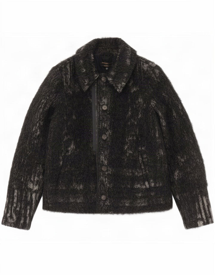 Diesel Womens Oversized Bomber Jacket UK 6 XS Grey Flecked Wool