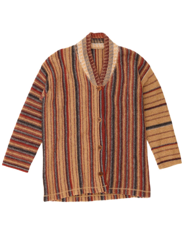 Vintage Womens Loose Fit Cardigan Sweater UK 16 Large Brown Striped