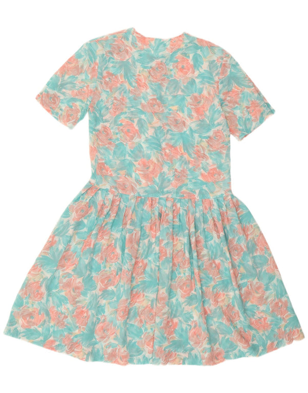 Eastex Womens Swing Dress UK 12 Medium Turquoise Floral Polyester