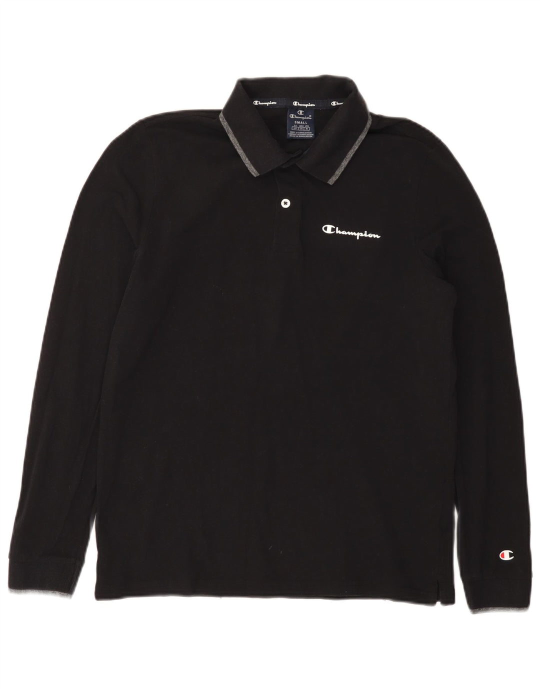 CHAMPION Mens Long Sleeve Polo Shirt Small Black Cotton
