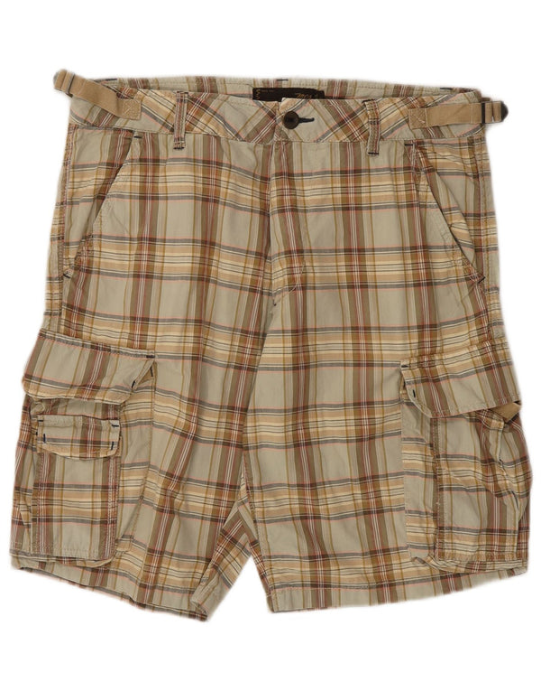 Marlboro Classics Mens Cargo Shorts W31 Medium Beige Check Cotton