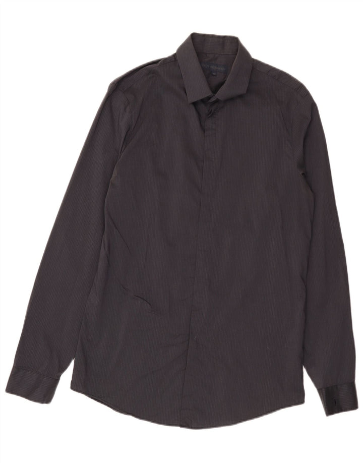 Trussardi Mens Shirt Size 41 Medium Black Pinstripe Cotton