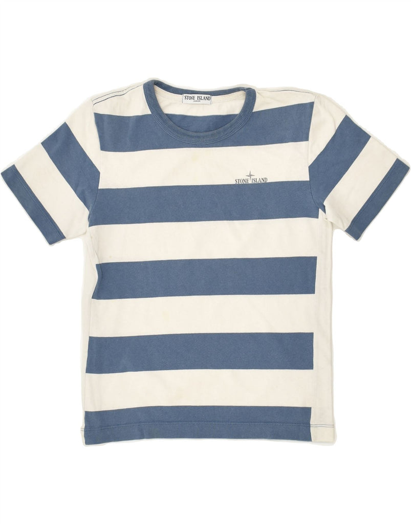 STONE ISLAND Boys T-Shirt Top 7-8 Years Blue Striped Cotton | Vintage Stone Island | Thrift | Second-Hand Stone Island | Used Clothing | Messina Hembry 