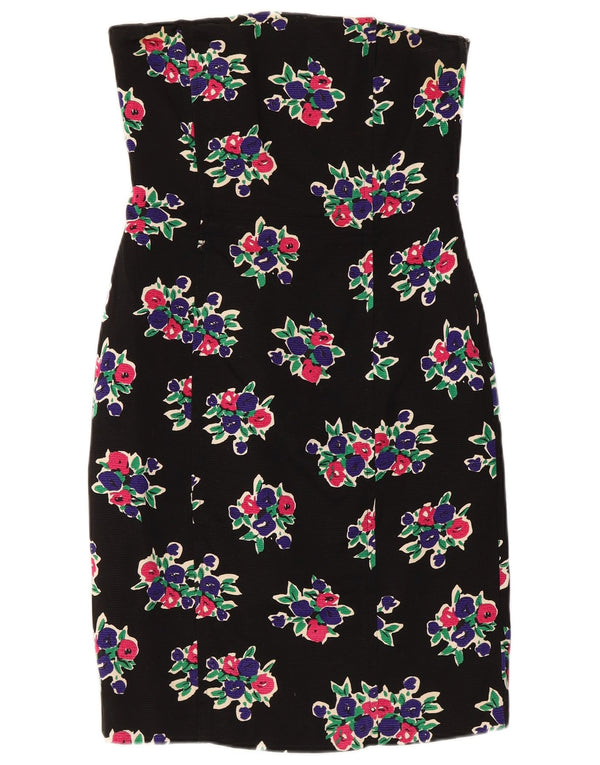 Max Mara Womens Strapless Dress UK 12 Medium Black Floral Cotton