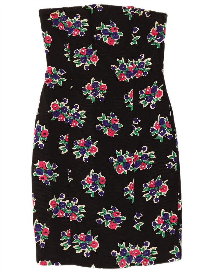 Max Mara Womens Strapless Dress UK 12 Medium Black Floral Cotton
