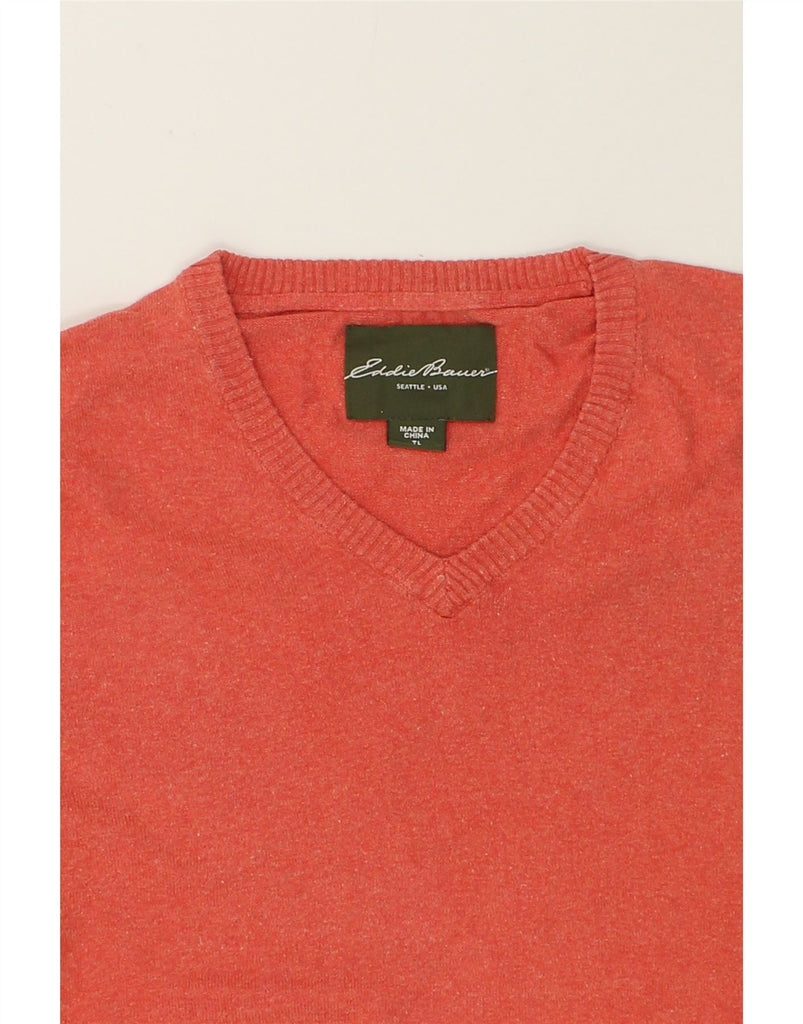 EDDIE BAUER Mens V-Neck Jumper Sweater Large Orange Cotton | Vintage Eddie Bauer | Thrift | Second-Hand Eddie Bauer | Used Clothing | Messina Hembry 