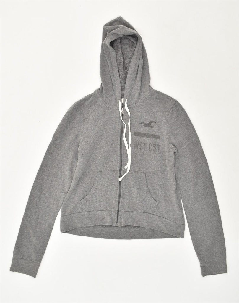 HOLLISTER Womens Graphic Zip Hoodie Sweater UK 10 Small Grey Cotton | Vintage Hollister | Thrift | Second-Hand Hollister | Used Clothing | Messina Hembry 