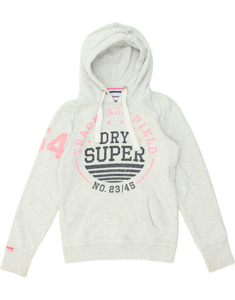 SUPERDRY Womens Track & Field Graphic Hoodie Jumper UK 6 XS Grey Cotton | Vintage Superdry | Thrift | Second-Hand Superdry | Used Clothing | Messina Hembry 