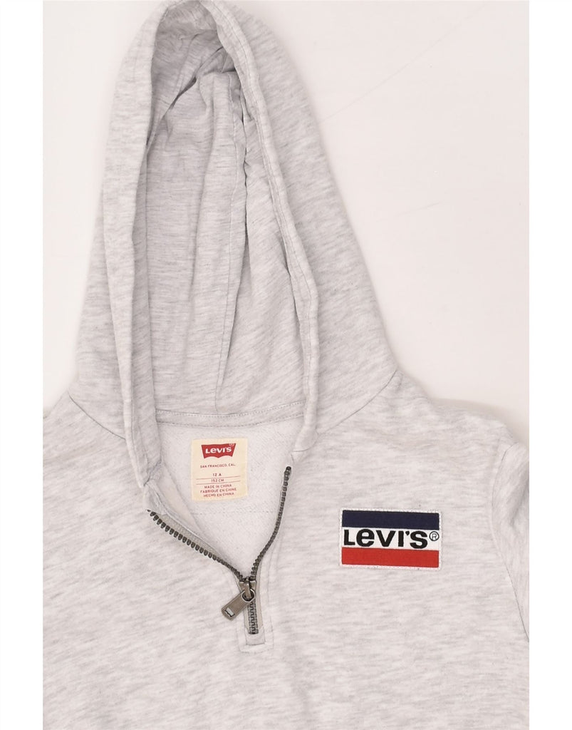 LEVI'S Girls Graphic Crop Hoodie Jumper 11-12 Years Grey Cotton | Vintage Levi's | Thrift | Second-Hand Levi's | Used Clothing | Messina Hembry 