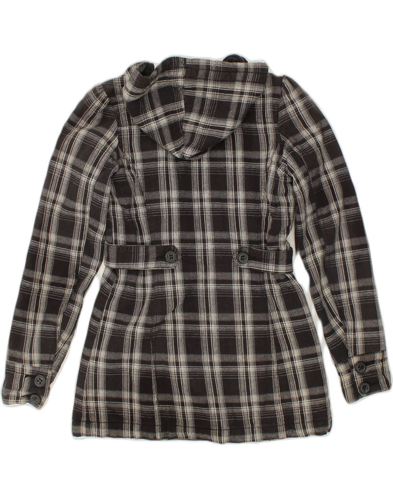 ROXY Womens Hooded Double Breasted Overcoat UK 8 Small Black Check Cotton | Vintage Roxy | Thrift | Second-Hand Roxy | Used Clothing | Messina Hembry 