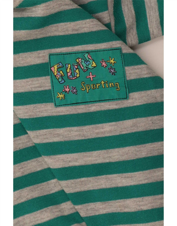 Sporting Womens Zip Neck Sweatshirt Jumper IT 44/46 Large Green Striped