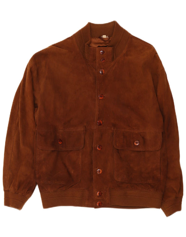 Vintage Mens Suede Bomber Jacket IT 50 Large Brown Leather