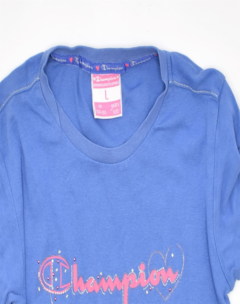 CHAMPION Girls Graphic T-Shirt Top 11-12 Years Large Blue Cotton | Vintage | Thrift | Second-Hand | Used Clothing | Messina Hembry 